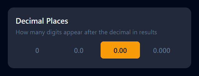 Decimal Places settings card